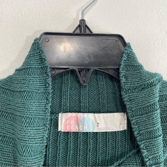 Free People Beach Trez Hunter Green Ribbed Mockneck Cotton Sweater Small - Picture 9 of 13